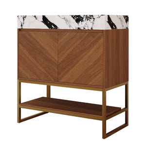 English Elm 29.9" Freestanding Bathroom Vanity Sintered Top Ceramic Sink Soft-close Drawers Small Bath Walnut / White - B W3136S00118