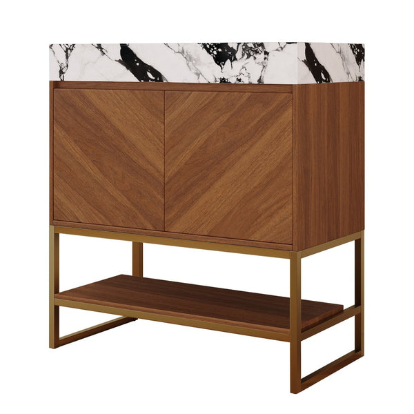 English Elm 29.9" Freestanding Bathroom Vanity Sintered Top Ceramic Sink Soft-close Drawers Small Bath Walnut / White - B W3136S00118