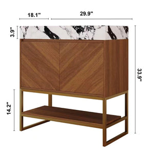 English Elm 29.9" Freestanding Bathroom Vanity Sintered Top Ceramic Sink Soft-close Drawers Small Bath Walnut / White - B W3136S00118