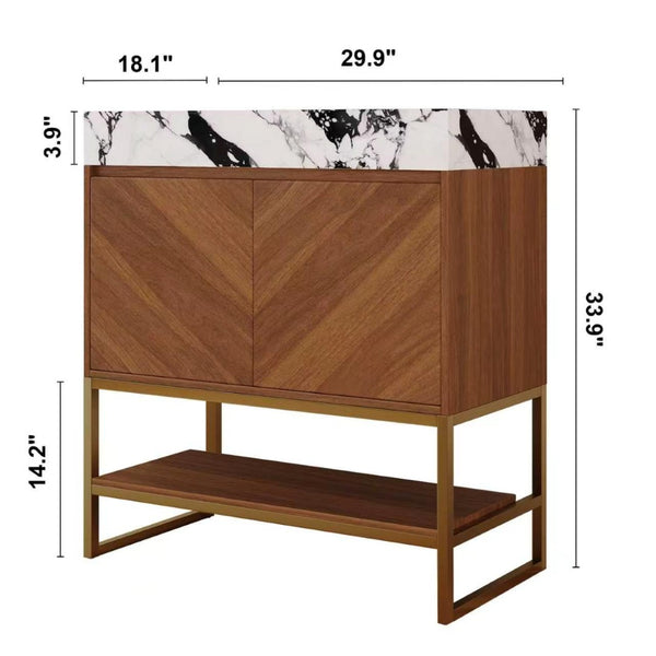 English Elm 29.9" Freestanding Bathroom Vanity Sintered Top Ceramic Sink Soft-close Drawers Small Bath Walnut / White - B W3136S00118