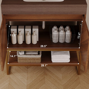 English Elm 29.9" Freestanding Bathroom Vanity Sintered Top Ceramic Sink Soft-close Drawers Small Bath Brown / Walnut W3136S00119