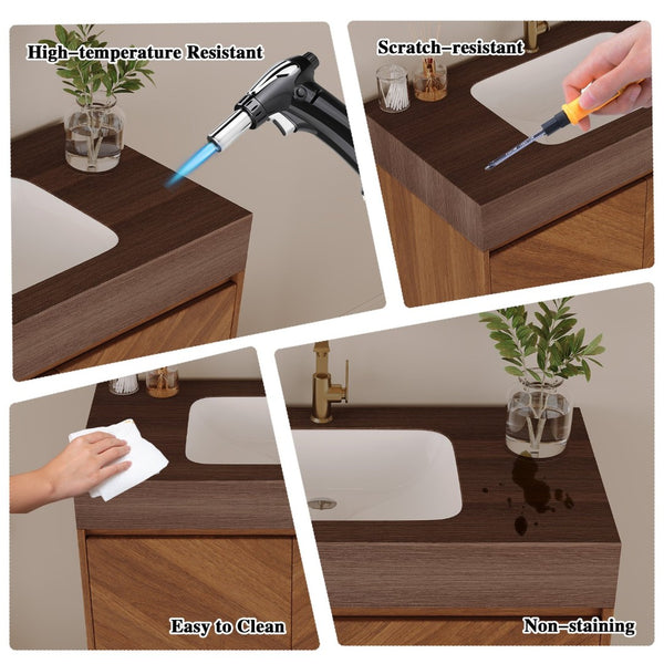 English Elm 29.9" Freestanding Bathroom Vanity Sintered Top Ceramic Sink Soft-close Drawers Small Bath Brown / Walnut W3136S00119