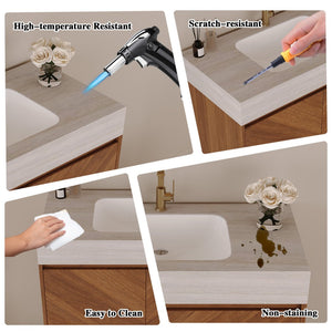 English Elm 29.9" Freestanding Bathroom Vanity Sintered Top Ceramic Sink Soft-close Drawers Small Bath Brown / Stone Gray W3136S00120