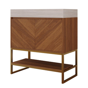 English Elm 29.9" Freestanding Bathroom Vanity Sintered Top Ceramic Sink Soft-close Drawers Small Bath Brown / Stone Gray W3136S00120