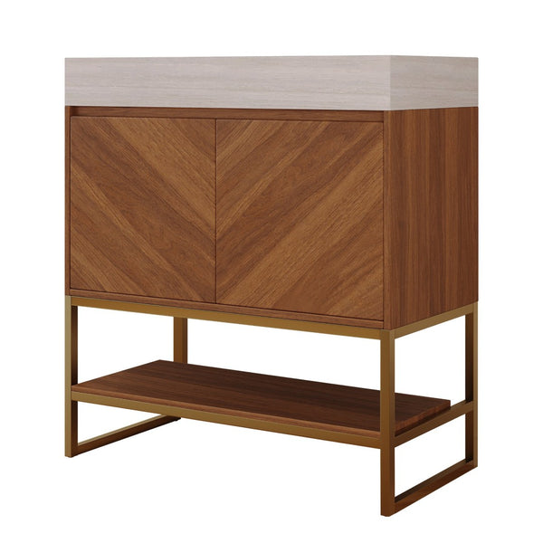 English Elm 29.9" Freestanding Bathroom Vanity Sintered Top Ceramic Sink Soft-close Drawers Small Bath Brown / Stone Gray W3136S00120