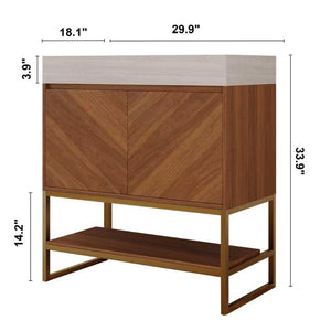 English Elm 29.9" Freestanding Bathroom Vanity Sintered Top Ceramic Sink Soft-close Drawers Small Bath Brown / Stone Gray W3136S00120