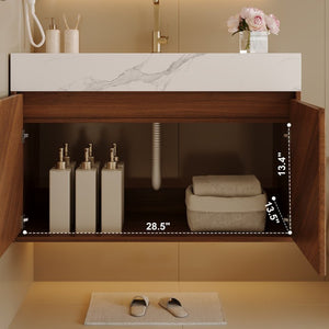 English Elm 30 Inch Floating Bathroom Vanity with Sintered Stone Top and Soft-Close Oak Cabinet Walnut White - A W3136S00121