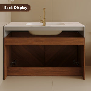 English Elm 30 Inch Floating Bathroom Vanity with Sintered Stone Top and Soft-Close Oak Cabinet Walnut White - A W3136S00121