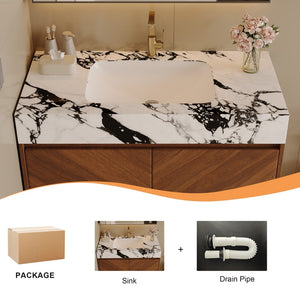 English Elm 30 Inch Floating Bathroom Vanity with Sintered Stone Top and Soft-Close Oak Cabinet Walnut White - B W3136S00122
