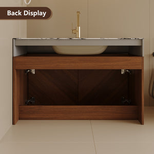English Elm 30 Inch Floating Bathroom Vanity with Sintered Stone Top and Soft-Close Oak Cabinet Walnut White - B W3136S00122