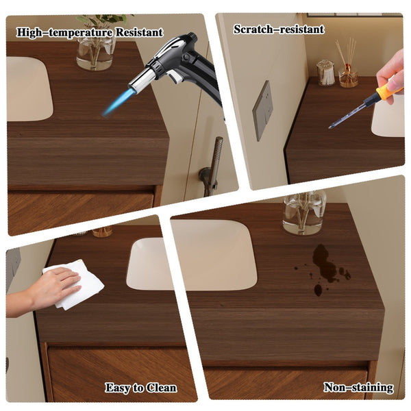 English Elm 30 Inch Floating Bathroom Vanity with Sintered Stone Top and Soft-Close Oak Cabinet Brown Walnut W3136S00123