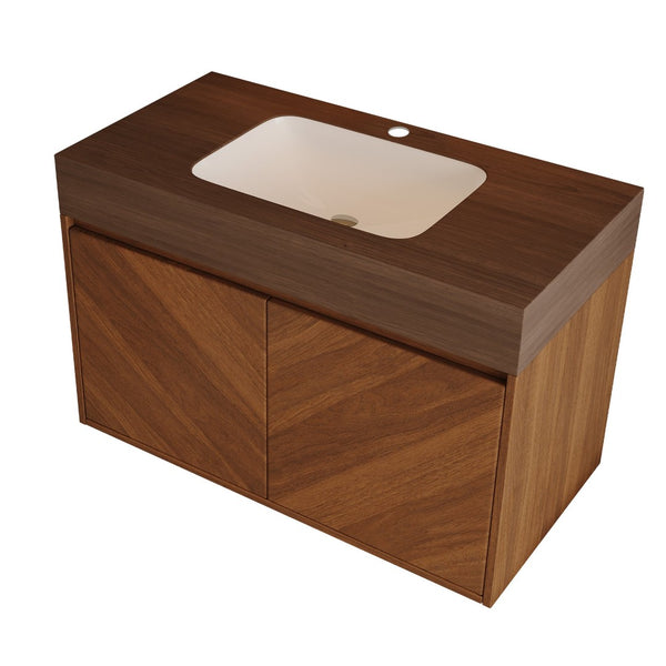 English Elm 30 Inch Floating Bathroom Vanity with Sintered Stone Top and Soft-Close Oak Cabinet Brown Walnut W3136S00123