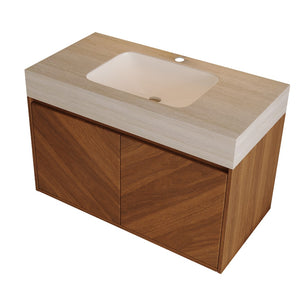 English Elm 30 Inch Floating Bathroom Vanity with Sintered Stone Top and Soft-Close Oak Cabinet Brown Stone Gray W3136S00124