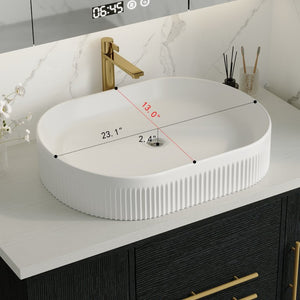 English Elm 39.4 Inch Floating Bathroom Vanity Solid Wood Cabinet with Ceramic Vessel Sink W3136S00125