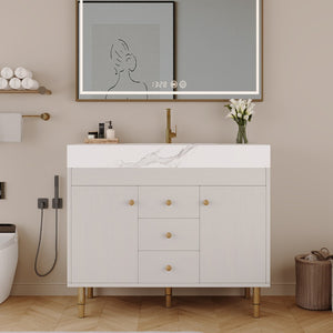 English Elm 36 Inch Freestanding Bathroom Vanity with Sintered Stone Top and Soft Close Drawers Antique White / Gray / Gold / White W3136S00126