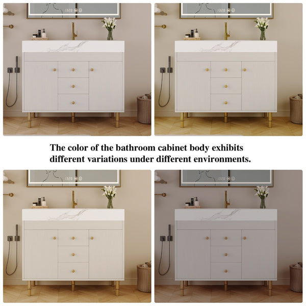 English Elm 36 Inch Freestanding Bathroom Vanity with Sintered Stone Top and Soft Close Drawers Antique White / Gray / Gold / White W3136S00126