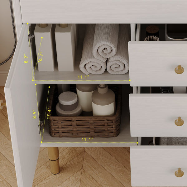 English Elm 36 Inch Freestanding Bathroom Vanity with Sintered Stone Top and Soft Close Drawers Antique White / Gray / Gold / White W3136S00126