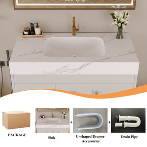 English Elm 36 Inch Freestanding Bathroom Vanity with Sintered Stone Top and Soft Close Drawers Antique White / Gray / Gold / White W3136S00126