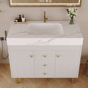 English Elm 36 Inch Freestanding Bathroom Vanity with Sintered Stone Top and Soft Close Drawers Antique White / Gray / Gold / White W3136S00126