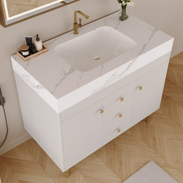 English Elm 36 Inch Freestanding Bathroom Vanity with Sintered Stone Top and Soft Close Drawers Antique White / Gray / Gold / White W3136S00126