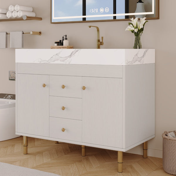 English Elm 36 Inch Freestanding Bathroom Vanity with Sintered Stone Top and Soft Close Drawers Antique White / Gray / Gold / White W3136S00126