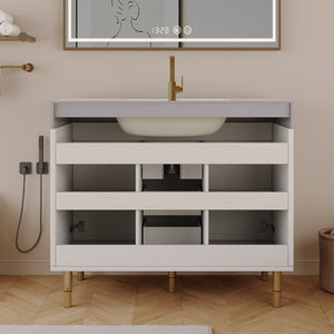 English Elm 36 Inch Freestanding Bathroom Vanity with Sintered Stone Top and Soft Close Drawers Antique White / Gray / Gold / White W3136S00126