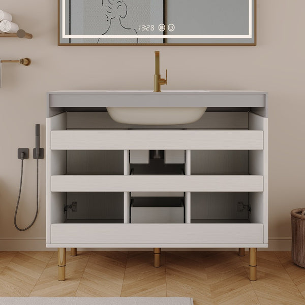 English Elm 36 Inch Freestanding Bathroom Vanity with Sintered Stone Top and Soft Close Drawers Antique White / Gray / Gold / White W3136S00126