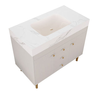 English Elm 36 Inch Freestanding Bathroom Vanity with Sintered Stone Top and Soft Close Drawers Antique White / Gray / Gold / White W3136S00126
