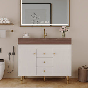 English Elm 36 Inch Freestanding Bathroom Vanity with Sintered Stone Top and Soft Close Drawers Antique Grey White / Gold / Walnut W3136S00127