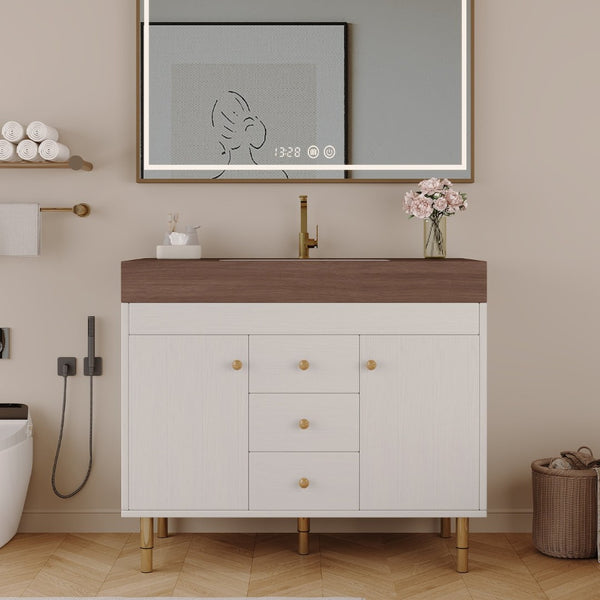 English Elm 36 Inch Freestanding Bathroom Vanity with Sintered Stone Top and Soft Close Drawers Antique Grey White / Gold / Walnut W3136S00127