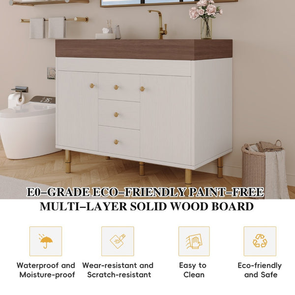 English Elm 36 Inch Freestanding Bathroom Vanity with Sintered Stone Top and Soft Close Drawers Antique Grey White / Gold / Walnut W3136S00127