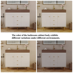 English Elm 36 Inch Freestanding Bathroom Vanity with Sintered Stone Top and Soft Close Drawers Antique Grey White / Gold / Walnut W3136S00127