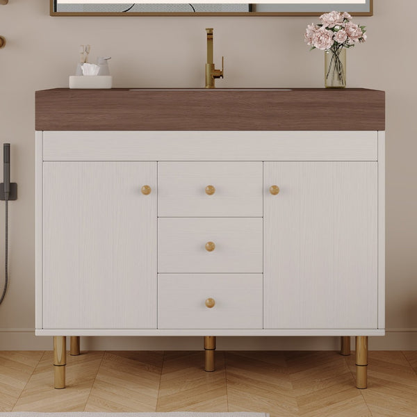 English Elm 36 Inch Freestanding Bathroom Vanity with Sintered Stone Top and Soft Close Drawers Antique Grey White / Gold / Walnut W3136S00127
