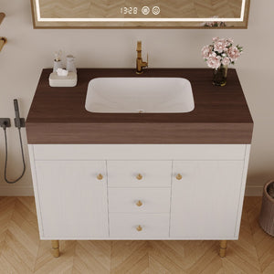 English Elm 36 Inch Freestanding Bathroom Vanity with Sintered Stone Top and Soft Close Drawers Antique Grey White / Gold / Walnut W3136S00127