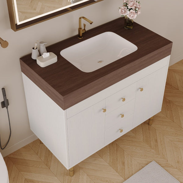 English Elm 36 Inch Freestanding Bathroom Vanity with Sintered Stone Top and Soft Close Drawers Antique Grey White / Gold / Walnut W3136S00127