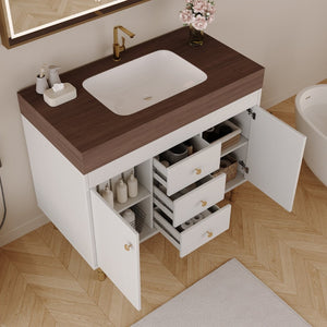 English Elm 36 Inch Freestanding Bathroom Vanity with Sintered Stone Top and Soft Close Drawers Antique Grey White / Gold / Walnut W3136S00127