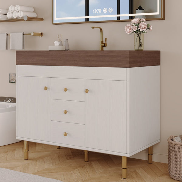 English Elm 36 Inch Freestanding Bathroom Vanity with Sintered Stone Top and Soft Close Drawers Antique Grey White / Gold / Walnut W3136S00127