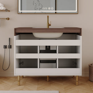 English Elm 36 Inch Freestanding Bathroom Vanity with Sintered Stone Top and Soft Close Drawers Antique Grey White / Gold / Walnut W3136S00127