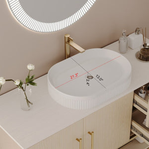 English Elm 36 Inch Freestanding Bathroom Vanity with Ceramic Vessel Sink and Brushed Gold Base American White Oak / Gold + White W3136S00128