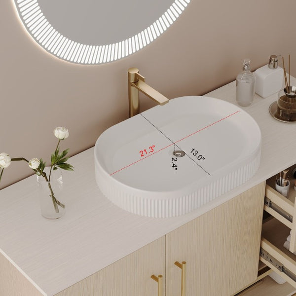 English Elm 36 Inch Freestanding Bathroom Vanity with Ceramic Vessel Sink and Brushed Gold Base American White Oak / Gold + White W3136S00128