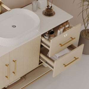 English Elm 36 Inch Freestanding Bathroom Vanity with Ceramic Vessel Sink and Brushed Gold Base American White Oak / Gold + White W3136S00128