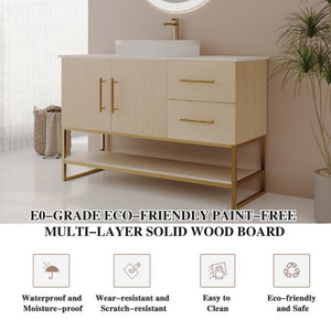 English Elm 36 Inch Freestanding Bathroom Vanity with Ceramic Vessel Sink and Brushed Gold Base American White Oak / Gold + White W3136S00128