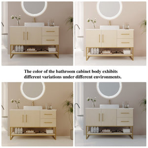 English Elm 36 Inch Freestanding Bathroom Vanity with Ceramic Vessel Sink and Brushed Gold Base American White Oak / Gold + White W3136S00128
