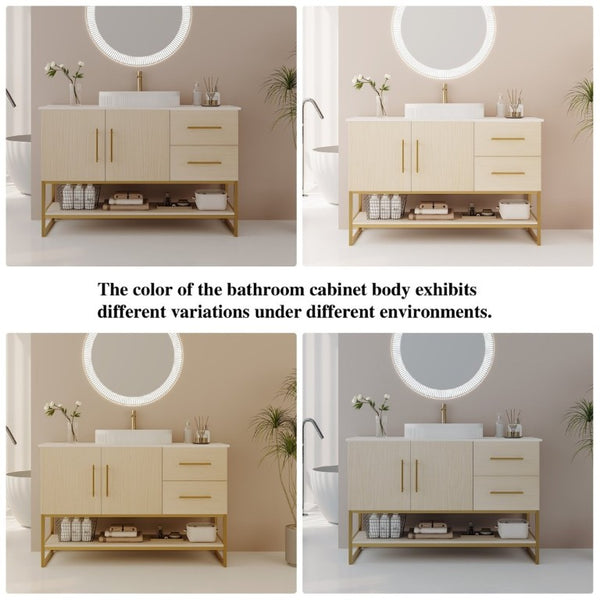 English Elm 36 Inch Freestanding Bathroom Vanity with Ceramic Vessel Sink and Brushed Gold Base American White Oak / Gold + White W3136S00128