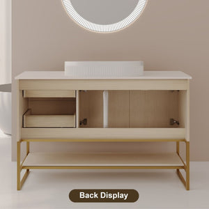 English Elm 36 Inch Freestanding Bathroom Vanity with Ceramic Vessel Sink and Brushed Gold Base American White Oak / Gold + White W3136S00128