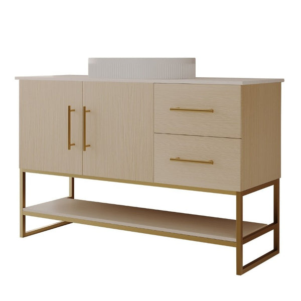 English Elm 36 Inch Freestanding Bathroom Vanity with Ceramic Vessel Sink and Brushed Gold Base American White Oak / Gold + White W3136S00128