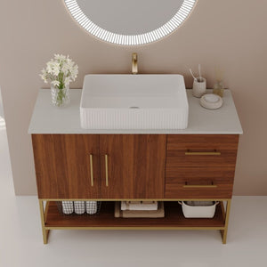 English Elm 36 Inch Freestanding Bathroom Vanity Set with Ceramic Vessel Sink and Gold Steel Base W3136S00129
