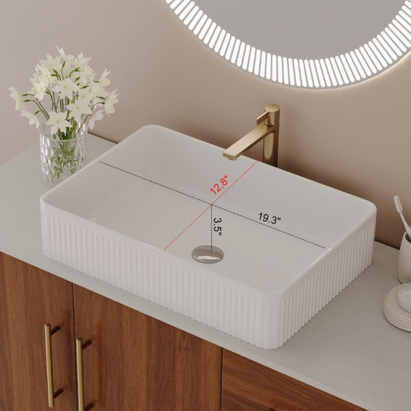 English Elm 36 Inch Freestanding Bathroom Vanity Set with Ceramic Vessel Sink and Gold Steel Base W3136S00129