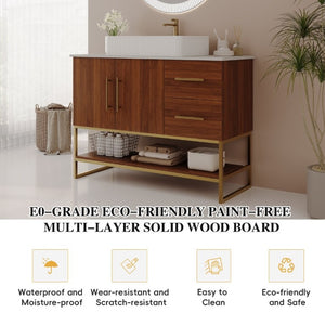 English Elm 36 Inch Freestanding Bathroom Vanity Set with Ceramic Vessel Sink and Gold Steel Base W3136S00129
