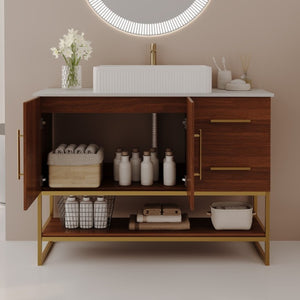 English Elm 36 Inch Freestanding Bathroom Vanity Set with Ceramic Vessel Sink and Gold Steel Base W3136S00129